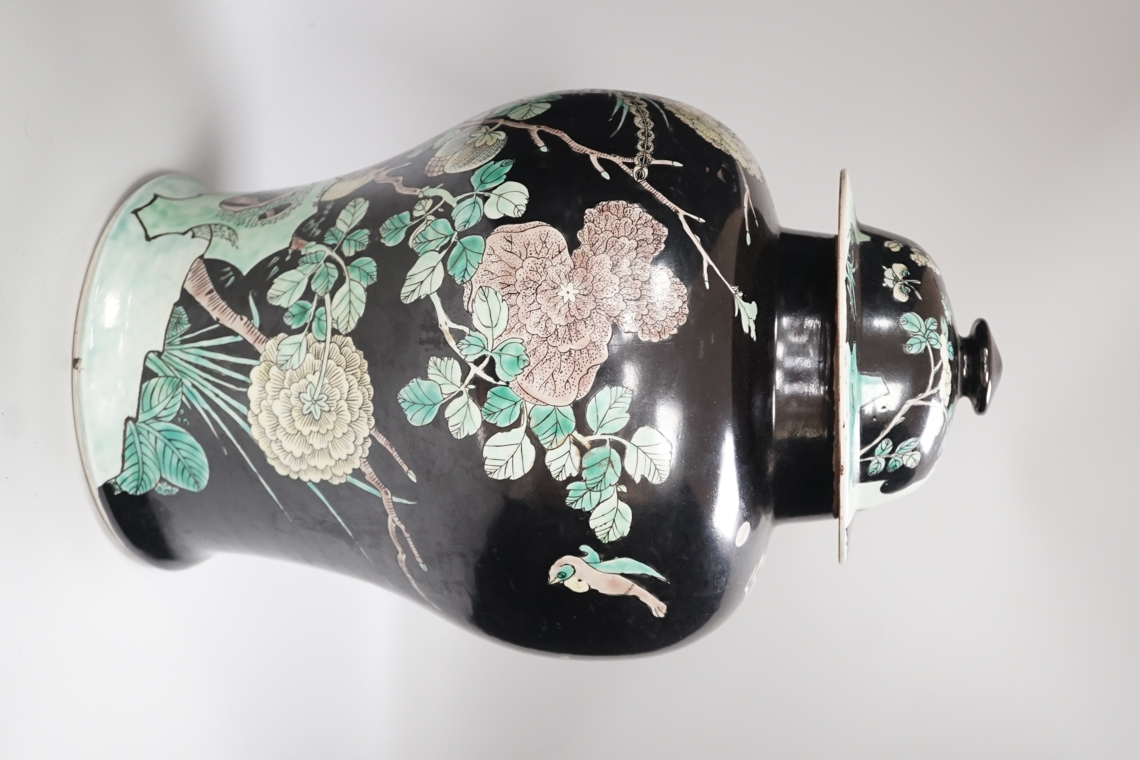 A large Chinese famille noire vase and cover, 42cm